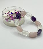 Braccialetto elastico quarzo rosa, quarzo ialina, ametista - immagine 3