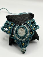 Collana Macramè verde petrolio con quarzo Fumè regolabile - immagine 2
