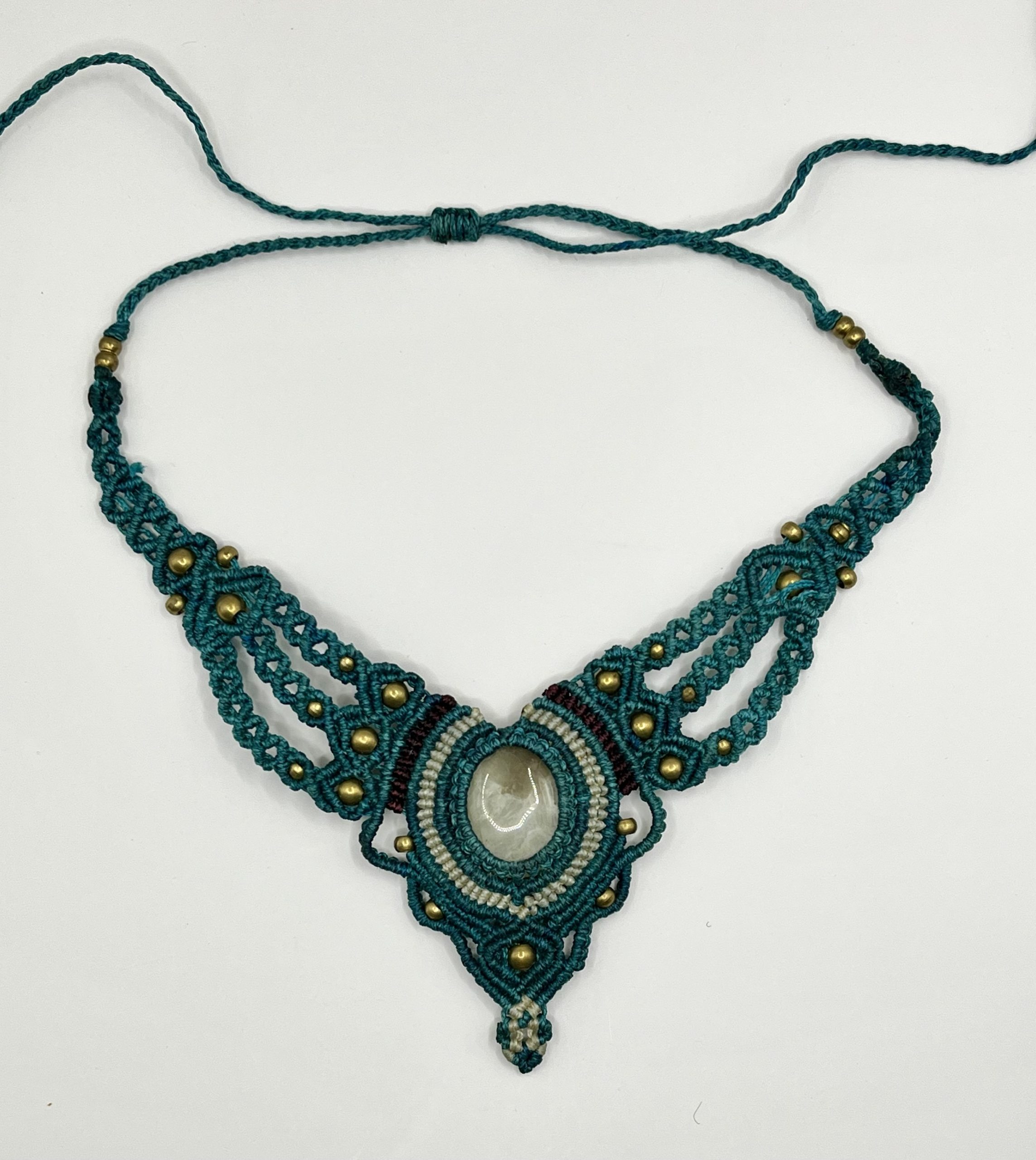 img_0263 Collana Macramè verde petrolio con quarzo Fumè regolabile - immagine 1