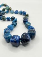 Collana in Agata Azzurra Naturale – pezzo unico con geodi e cristalli interni