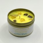 Candela di Abbondanza e Prosperità – Cera di soia, Occhio di Tigre, Quarzo Citrino + amuleto in regalo 💛✨