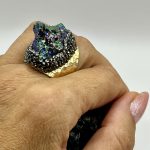 Anello dorato regolabile con Quarzo Titanio 🌈 e brillantini ✨💍