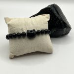 Bracciale elastico con Ossidiana 8 mm e pietra a forma di gatto 🐾🖤