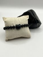 Bracciale elastico con Ossidiana 8 mm e pietra a forma di gatto 🐾🖤