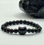 Bracciale elastico con Ossidiana 8 mm e pietra a forma di gatto 🐾🖤 - immagine 3
