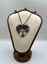 Collana Albero della Vita a Cuore con Ametista Vera e Cordino Marrone - immagine 2