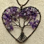 Collana Albero della Vita a Cuore con Ametista Vera e Cordino Marrone