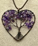 Collana Albero della Vita a Cuore con Ametista Vera e Cordino Marrone