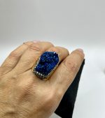 🩵 Anello con Quarzo Titanio Blu – Metallo Dorato Regolabile - immagine 3