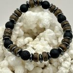Bracciale da Uomo in Pietra Lavica, Ematite e Legno – Forza, Equilibrio e Energia della Terra