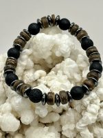 Bracciale da Uomo in Pietra Lavica, Ematite e Legno – Forza, Equilibrio e Energia della Terra