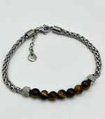 Bracciale Uomo in Acciaio con Sette Pietre di Occhio di Tigre – Forza, Protezione e Determinazione - immagine 4