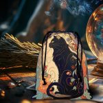 Porta-Tarocchi con Gatto Nero Celestiale – Custodia Occulta con Simboli Astrologici