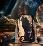 Porta-Tarocchi con Gatto Nero Celestiale – Custodia Occulta con Simboli Astrologici