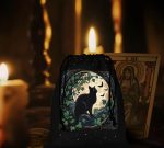 Porta-Tarocchi Gatto Nero Celeste – Sole, Fasi Lunari e Costellazioni (17,5 × 14 cm)